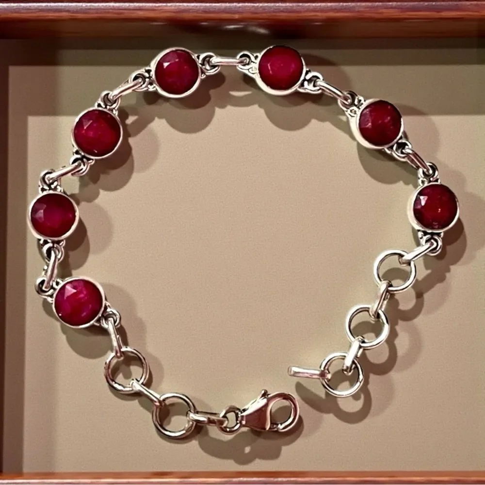 Stunning Artisan Sterling Silver Ruby Link Bracelet